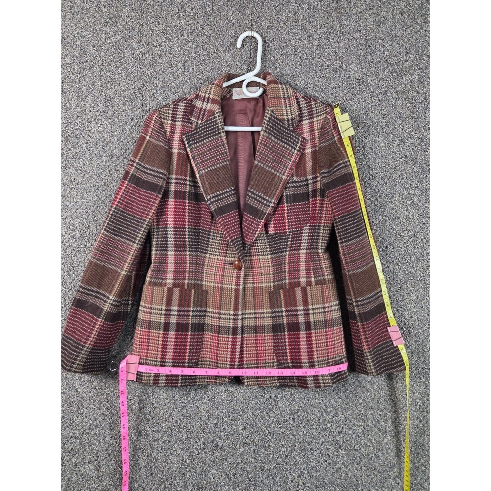 Vintage Evan‎ Picone Wool Skirt Suit Set Plaid Blazer Camel Skirt Womens Classic - Picture 14 of 16